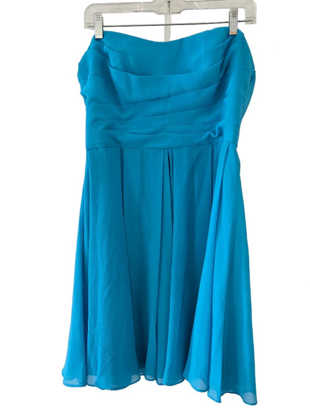 David's Bridal Strapless Crinkle Chiffon Bridesmaid Dress Malibu Blue Party 12